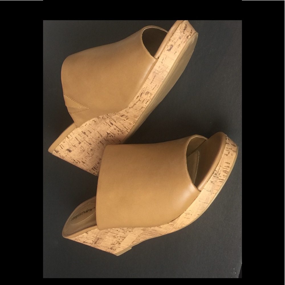 COMFORTVIEW Women’s Tan Mule Shoes Cork Wedge New